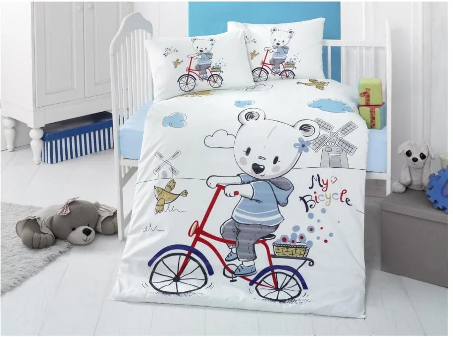 Lenjerie din bumbac cu cearșaf pentru pat single Reterro Kermito, 100 x 150 cm