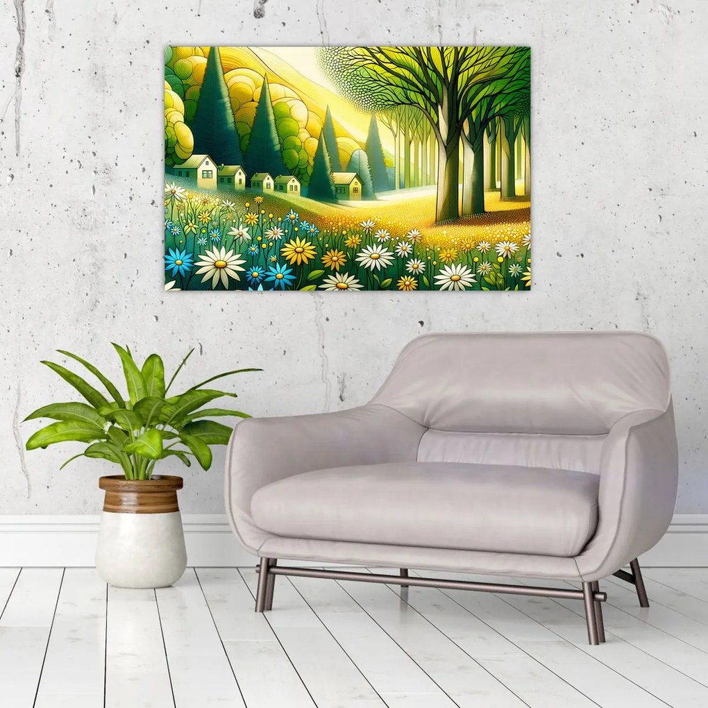 Tablou - Sat în galben-verde (90x60 cm)