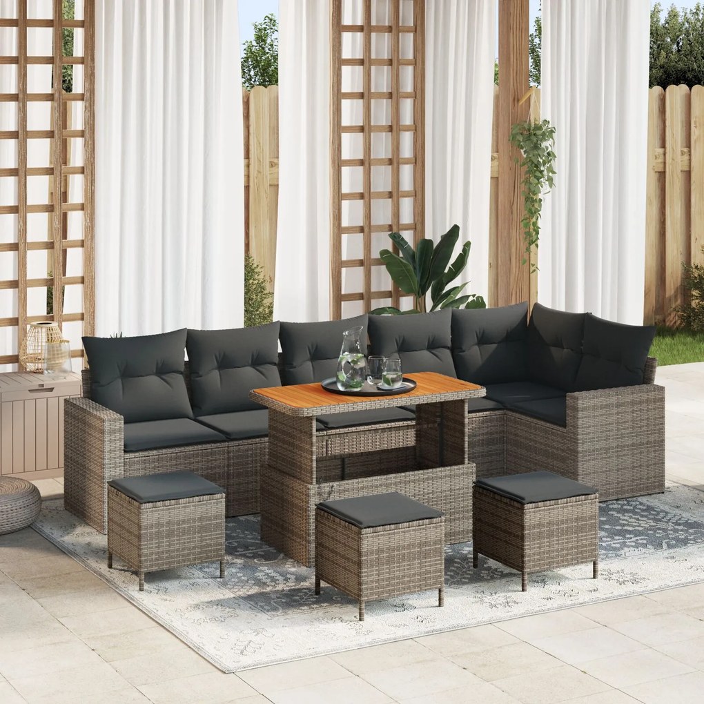 vidaXL Set de canapele pentru grădină 9 pcs Gri poliratan