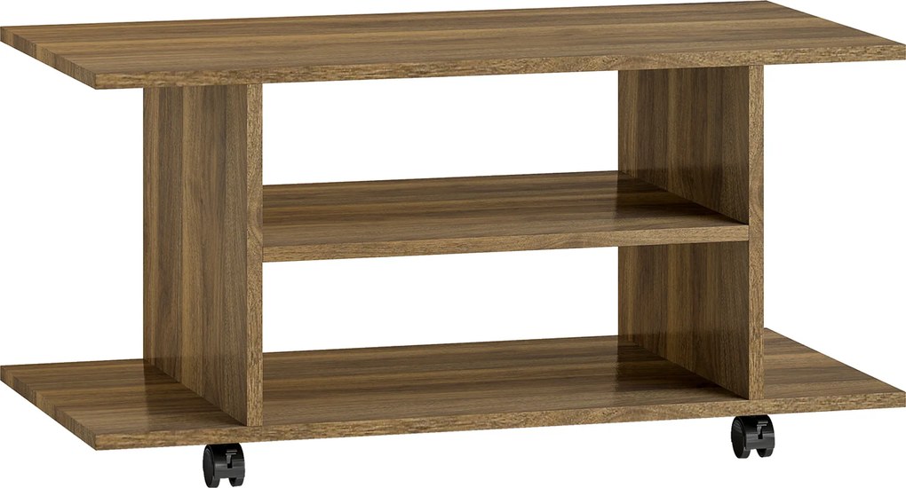 HOMCOM Suport TV Modern cu Rafturi, Roți Pivotante și Frâne, 80x40x40 cm, Nuc | Aosom Romania