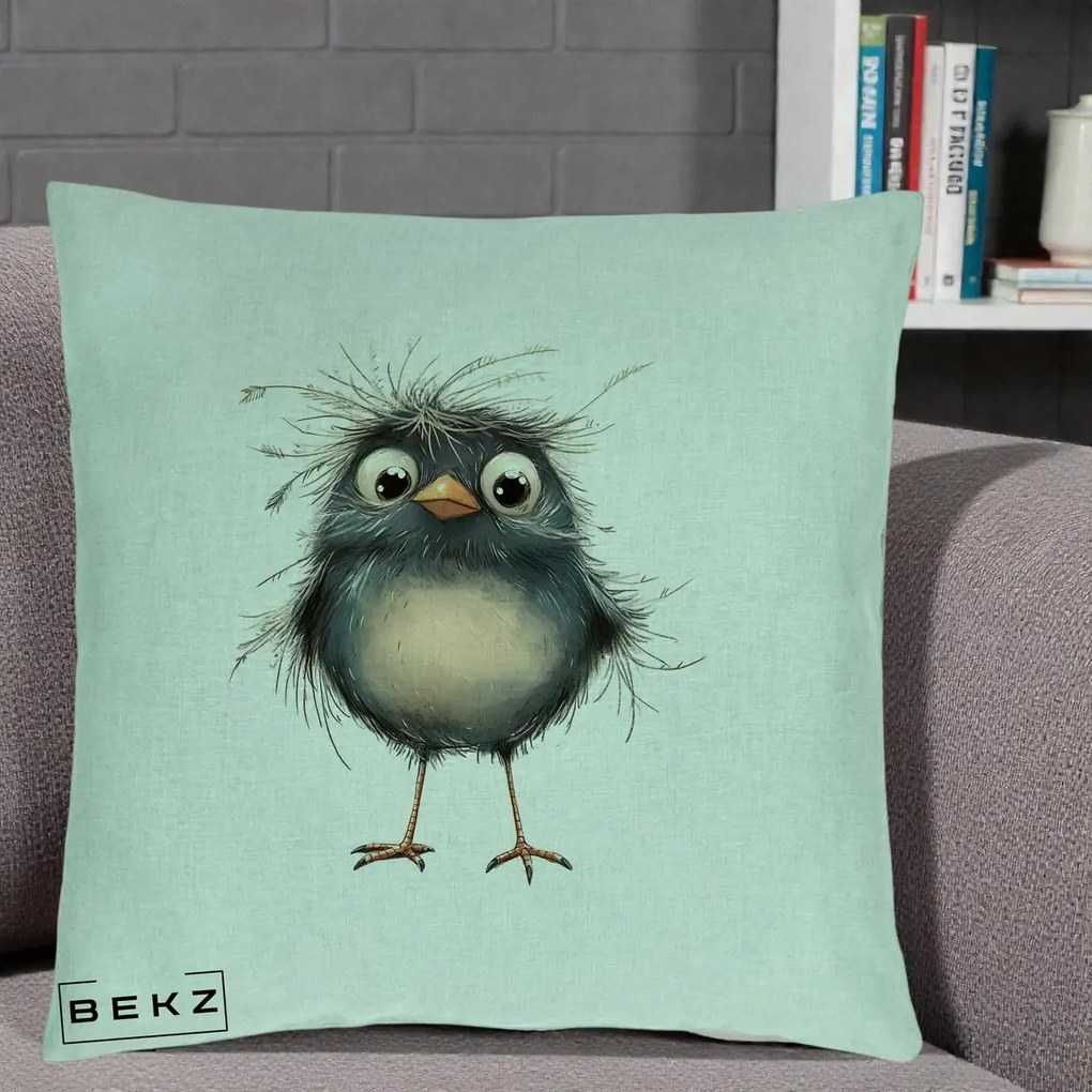 Perna Decorativa Pui Negru Zbarlit cu Pene Fine, 40x40 cm, Verde Menta, Husa Detasabila, Perna Inclusa, BEKZ®
