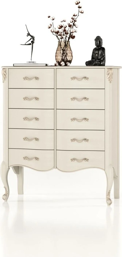 Bufet lemn masiv Celisea 10 Sertare, 101,5 × 49 × 118 cm - Ivoire