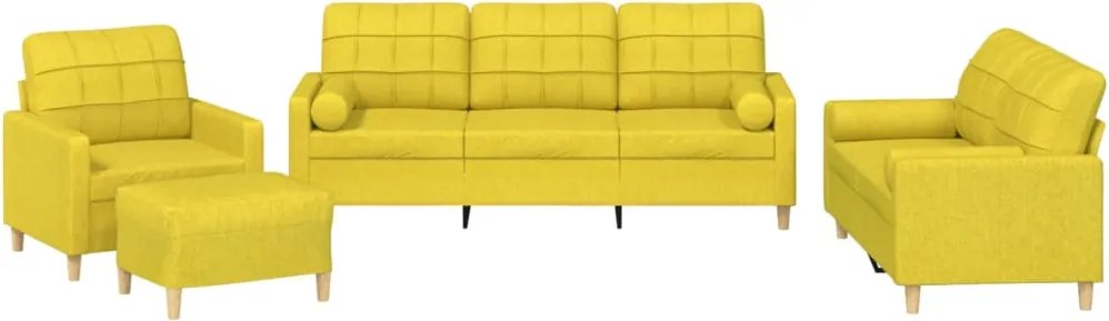 vidaXL Set de canapele cu perne, 4 piese, galben deschis, textil