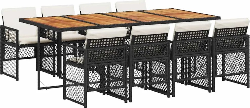 vidaXL Set mobilier de grădină cu perne, 9 piese, negru, poliratan