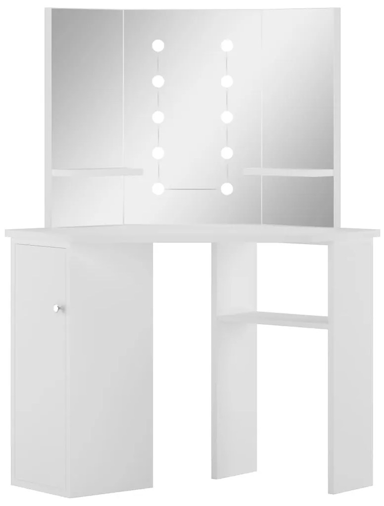 288450 vidaXL Masă pentru machiaj de colț cu lumini LED, alb