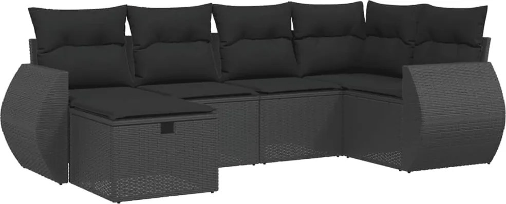 vidaXL Set mobilier de grădină cu perne, 6 piese, negru, poliratan