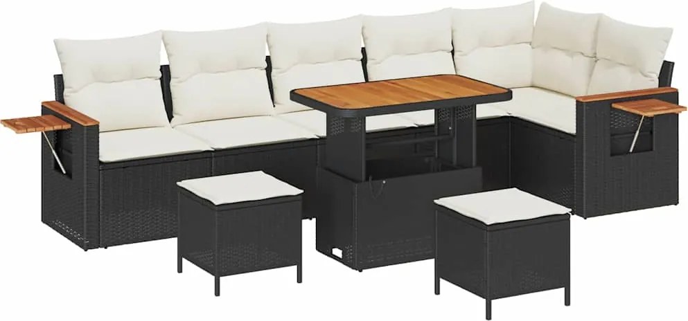 vidaXL Set de canapele pentru grădină cu pernă 9 pcs Negru și Crem