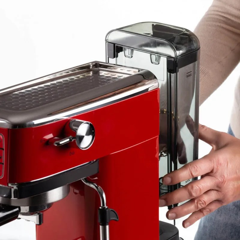 Espressor manual Ariete ESPRESSO SLIM MODERNA 1381/33, 1300W, 15 bar, 1.1 L, Cafea macinata si doze ESE, Rosu