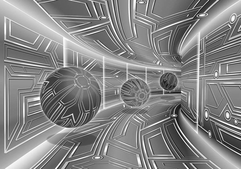 Fototapet - 3D tunel gri cu bilă (152,5x104 cm)