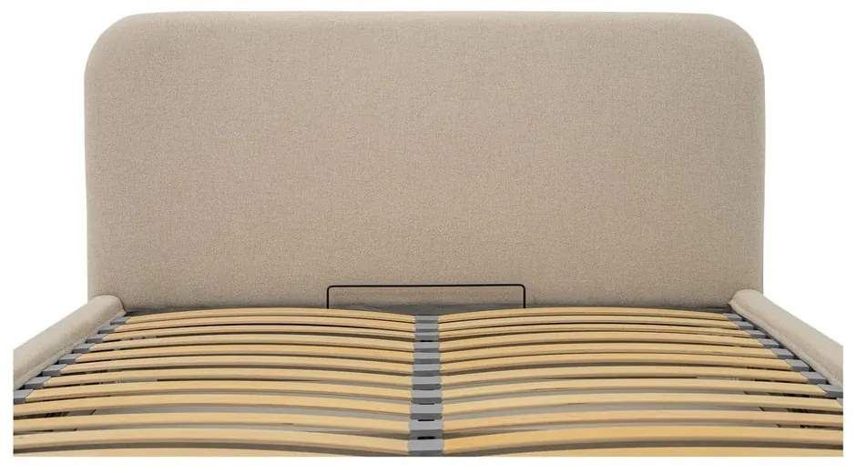 Pat matrimonial bej tapițat cu spațiu de depozitare cu somieră 140x190 cm Sea – Scandic