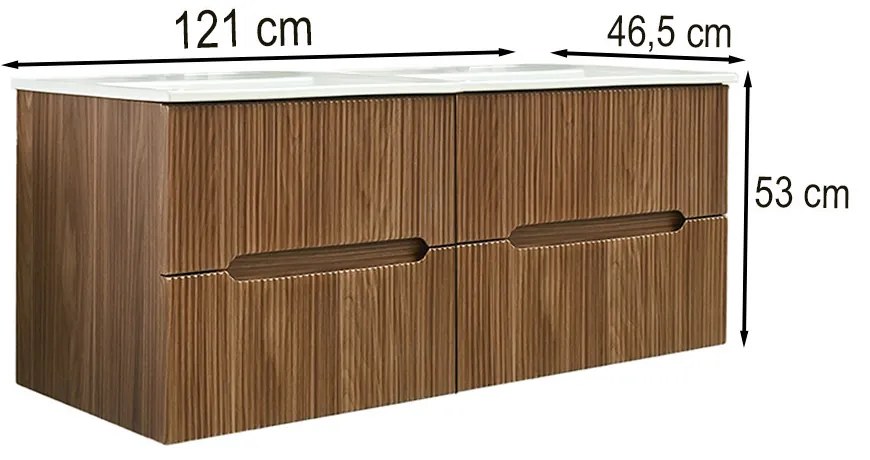 Mască de baie Trent 120 cu chiuvetă ceramică, 4 sertare, stejar apus de soare