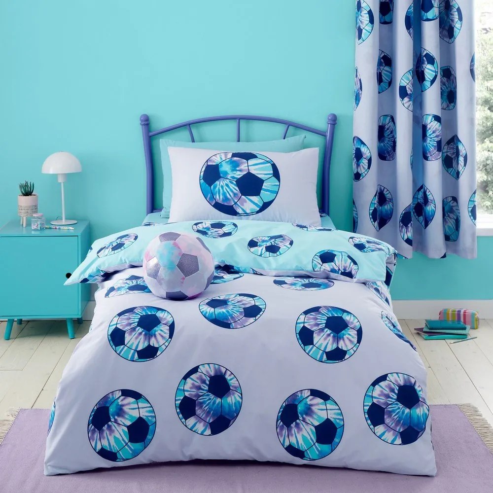 Lenjerie de pat pentru copii mov-turcoaz pentru pat dublu 200x200 cm Tie Dye Football – Catherine Lansfield