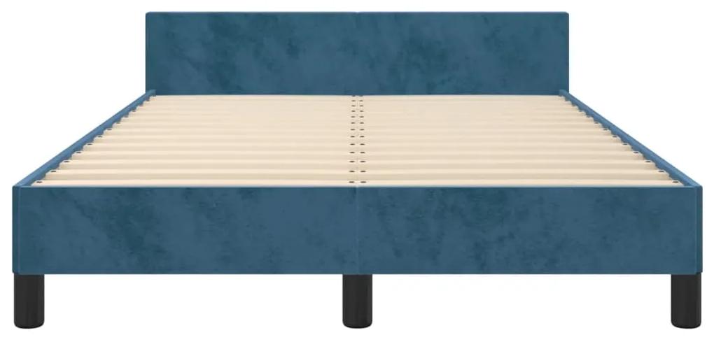 Cadru de pat cu tablie, albastru inchis, 120x200 cm, catifea Albastru inchis, 120 x 200 cm, Culoare unica si cuie de tapiterie