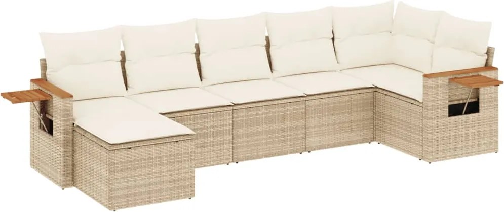 vidaXL Set canapele de grădină, 7 piese, cu perne, bej, poliratan