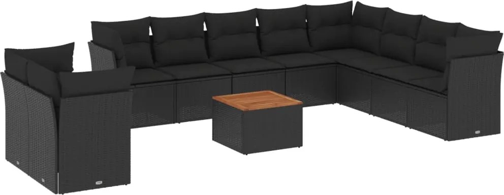vidaXL Set canapele de grădină cu perne, 11 piese, negru, poliratan