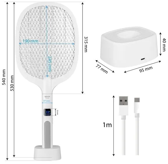 Paletă LED electrică anti-insecte 2 în 1 1200 mAh/5V alb