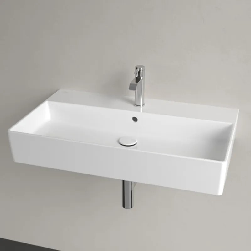 Lavoar dreptunghiular pe blat Villeroy &amp; Boch, Memento 80 cm, cu preaplin și orificiu pentru baterie, 4A228001