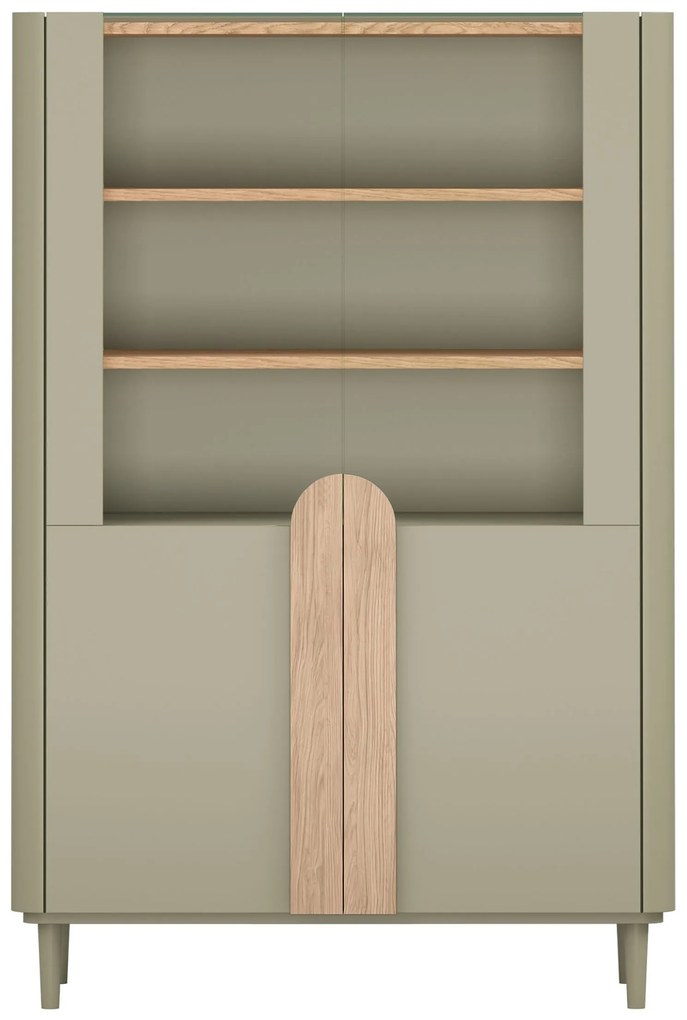 Vitrină Amilio 100 cm pentru living - eucalipt / stejar baltic dune / mânere stejar natural