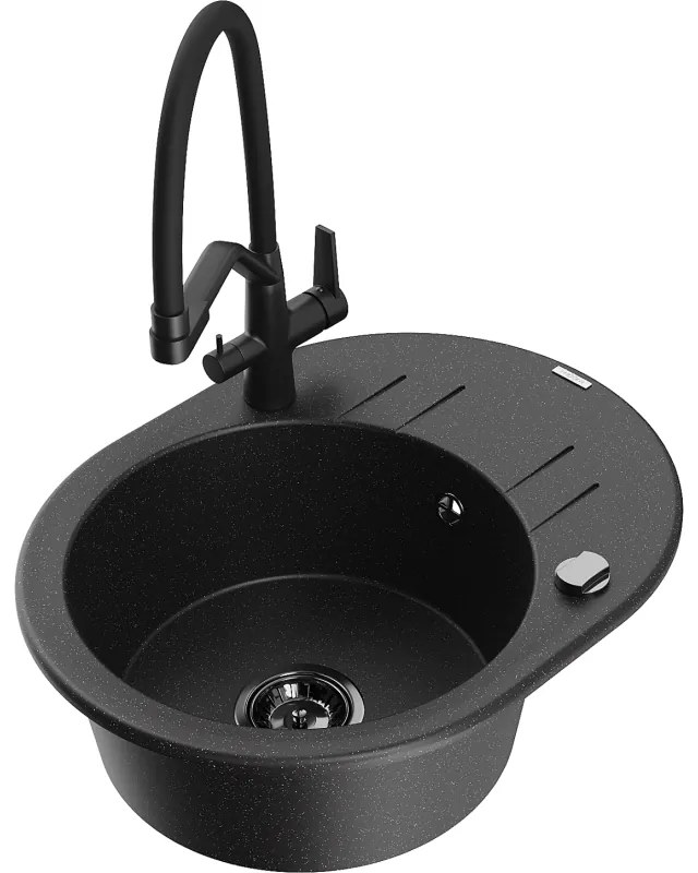 Mexen Kevin chiuvetă de bucătărie din granit cu 1 cuvă cu baterie Duo, negru/argintiu metalic - 6517-73-671701-70-B