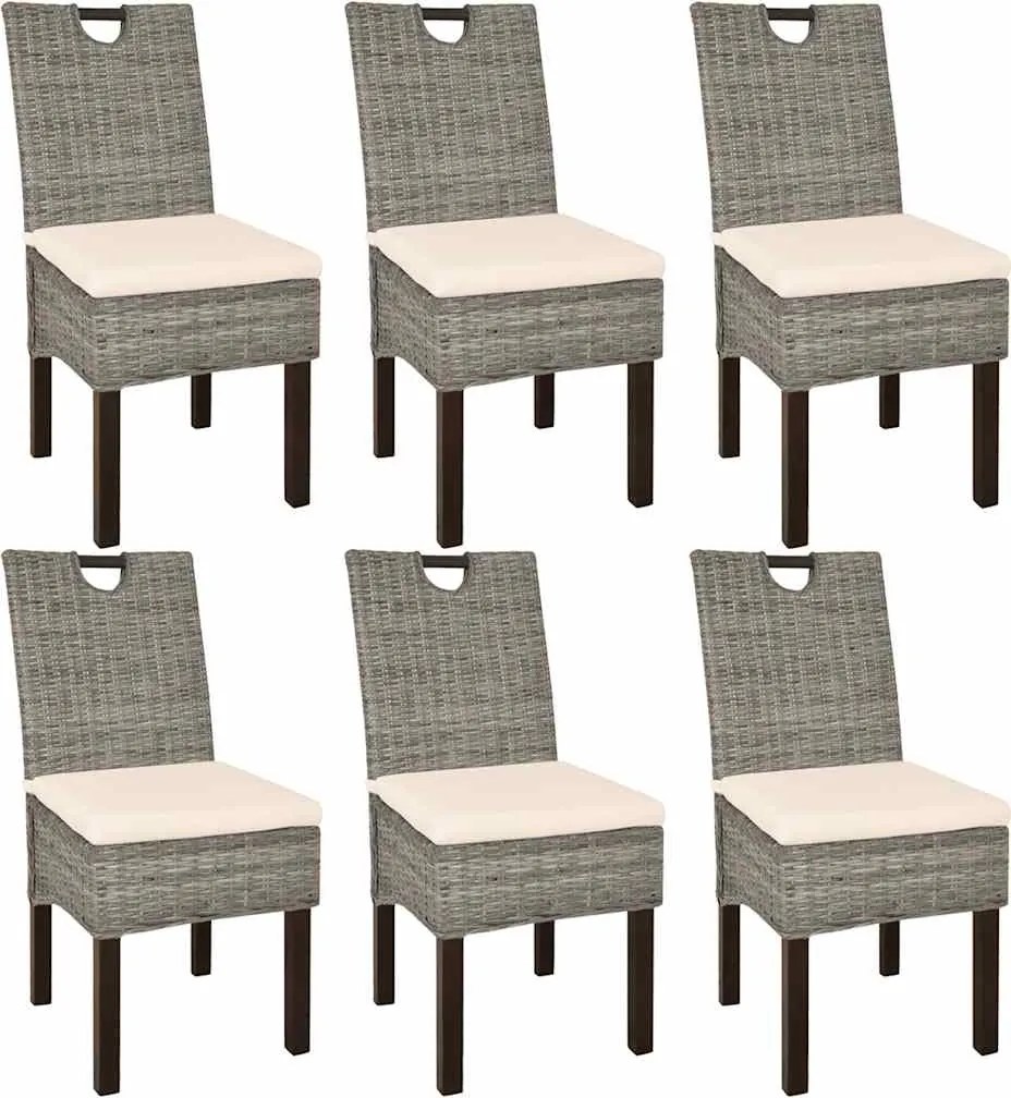 vidaXL Scaun de bucătărie din ratan Kubu și lemn de mango, 6 buc.