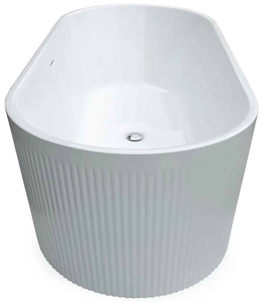 Cada baie freestanding cu riflaje 3D, dimensiune 170 x 75 cm, alb lucios, Scarlet Foglia Alb