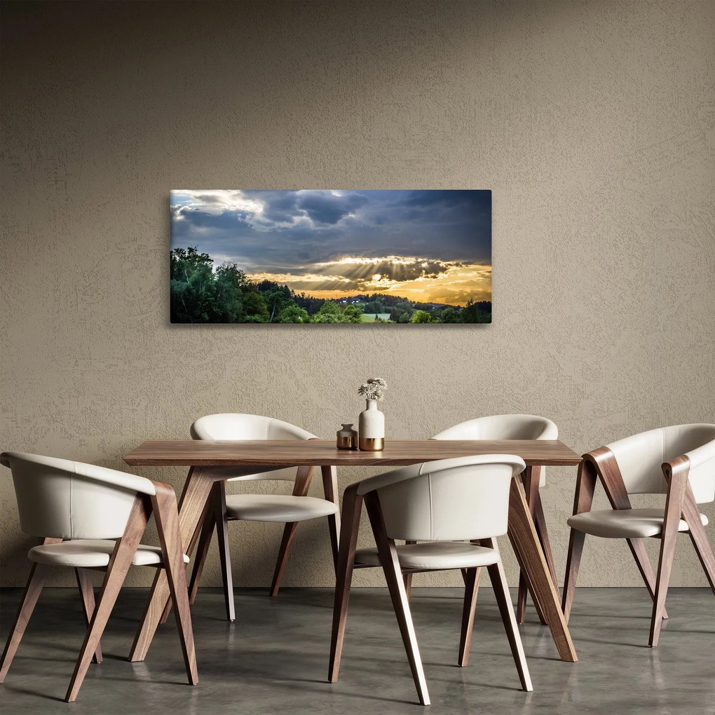 Tablou cu peisaj și raze de soare (120x50 cm)