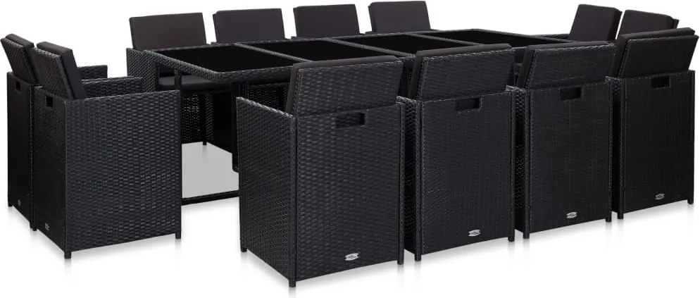 vidaXL Set mobilier de exterior cu perne, 13 piese, negru, poliratan