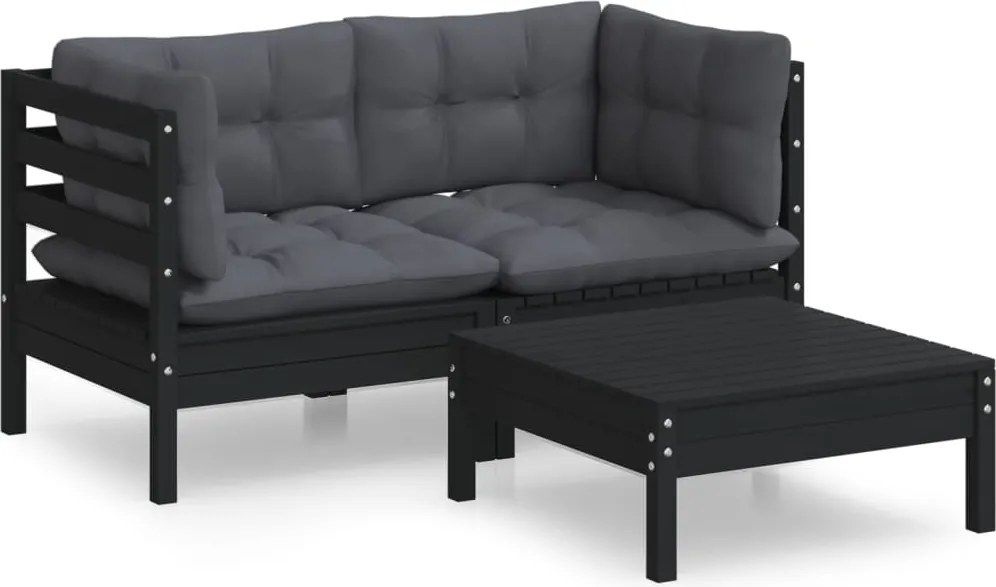 vidaXL Set mobilier grădină cu perne antracit, 3 piese, lemn de pin