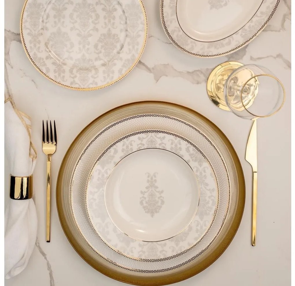 Set de masă, 68 de piese, porțelan bone china, multicolor/ivoriu