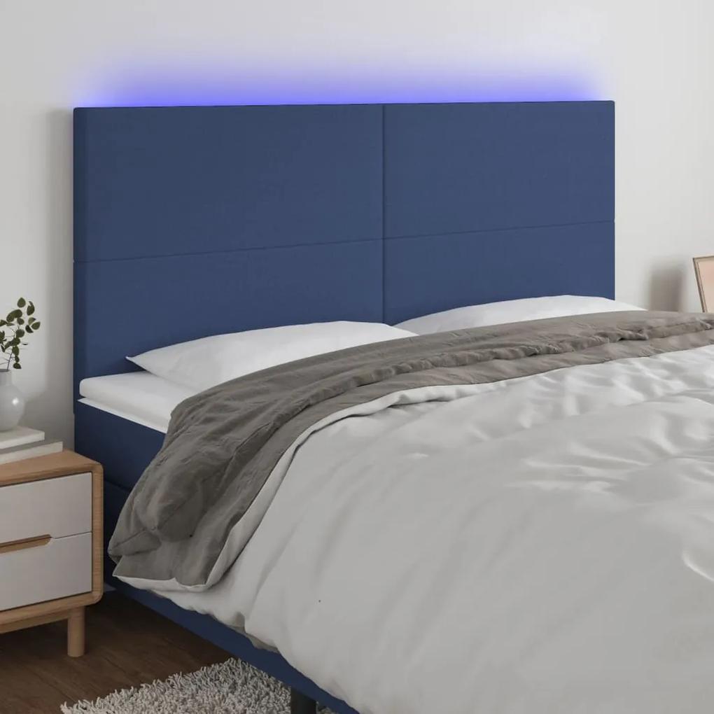 3122164 vidaXL Tăblie de pat cu LED, albastru, 180x5x118/128 cm, textil
