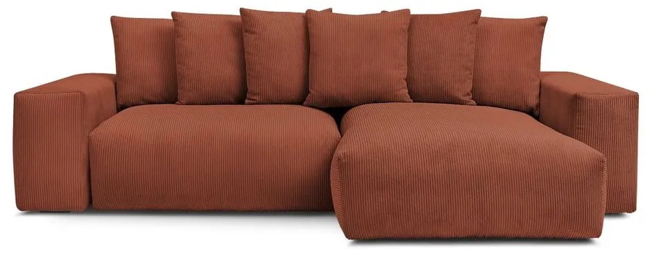 Colțar teracotă extensibil/cu spațiu de depozitare cu tapițerie din catifea reiată Voltaire – Bobochic Paris