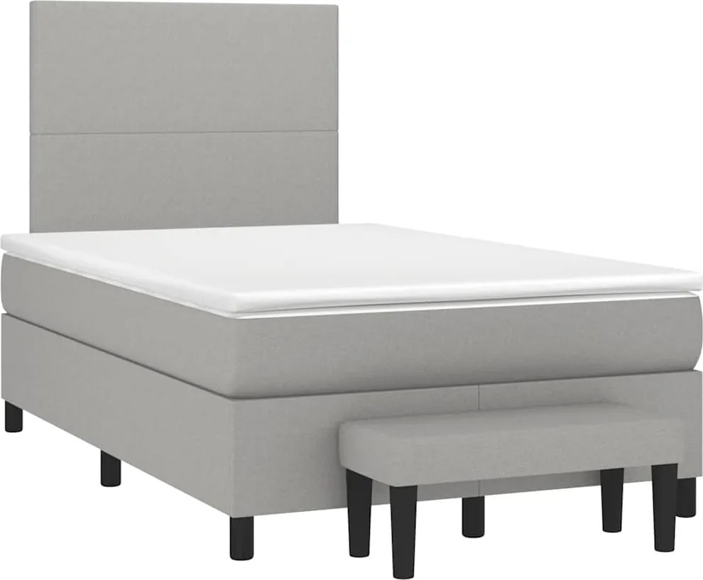 vidaXL Pat box spring cu saltea, gri deschis, 120x190 cm, textil