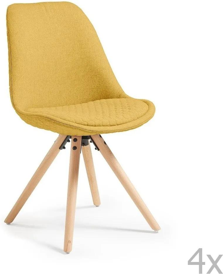 Set 4 scaune cu picioare de lemn La Forma Lars, galben muștar