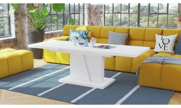 Masă extensibilă NINO pentru living și dining, cu blat înălțabil, albă