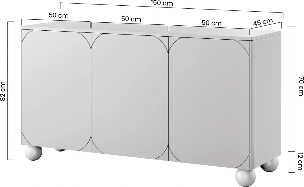 Comodă Sonatia II 150 cm cu 3 uși - cașmir / picioare sferice