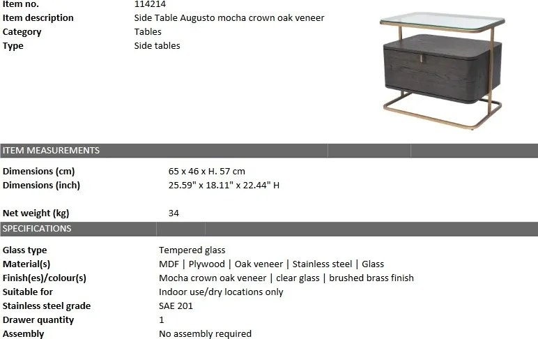 Masuta laterala cu sertar design elegant LUX Augusto cafeniu 114214 HZ