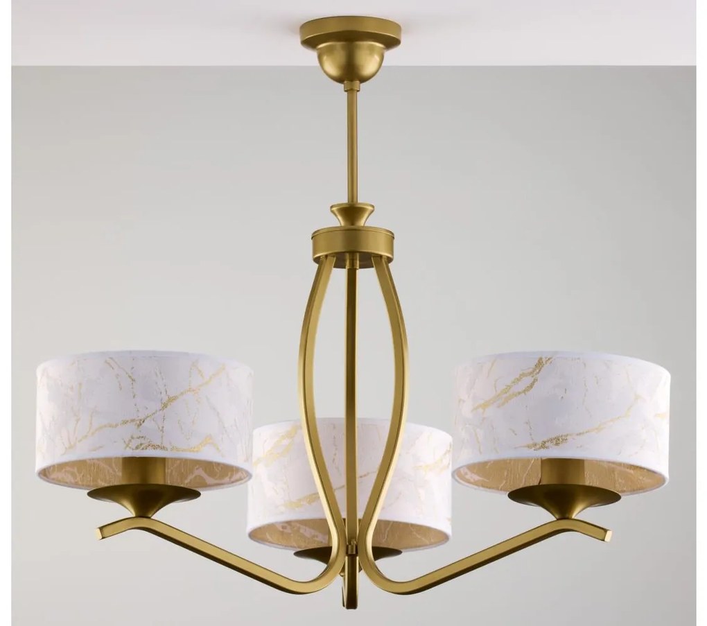 Jupiter 2109 - Lustru pe tijă KASZMIR 3xE27/15W/230V alb/auriu/decor de marmură