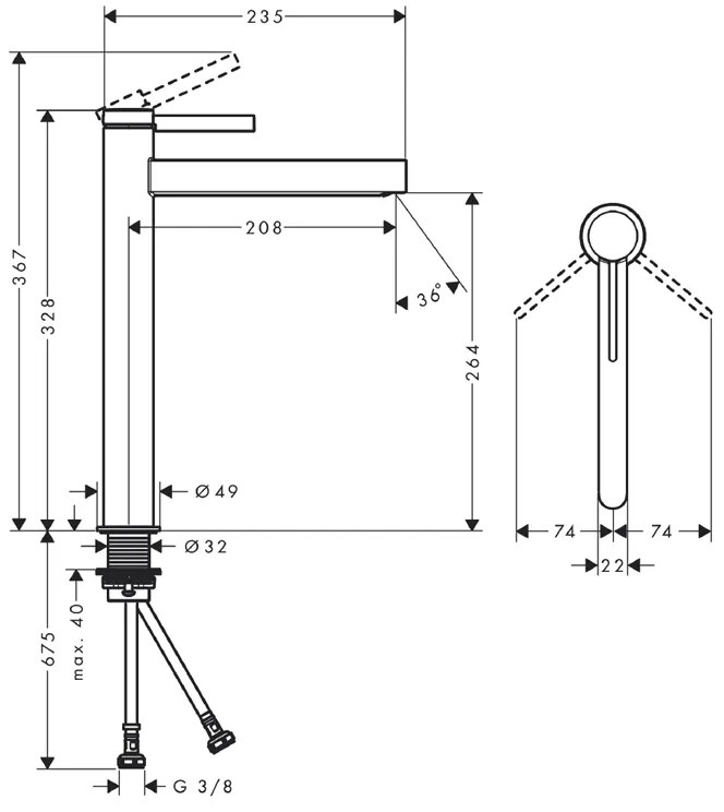 Baterie inalta de lavoar, Hansgrohe, Finoris 260, cu ventil, crom