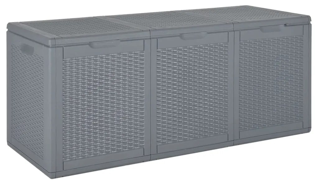 364061 vidaXL Cutie de depozitare pentru grădină, gri, 270 L, PP ratan