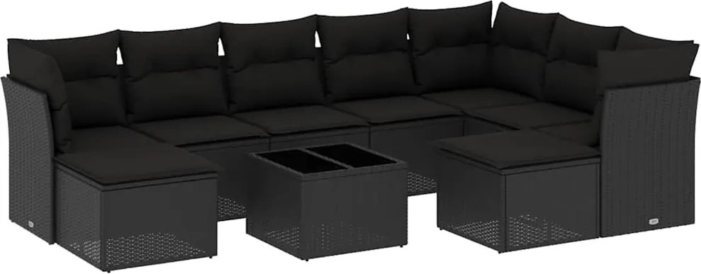 vidaXL Set canapele de grădină cu perne, 10 piese, negru, poliratan