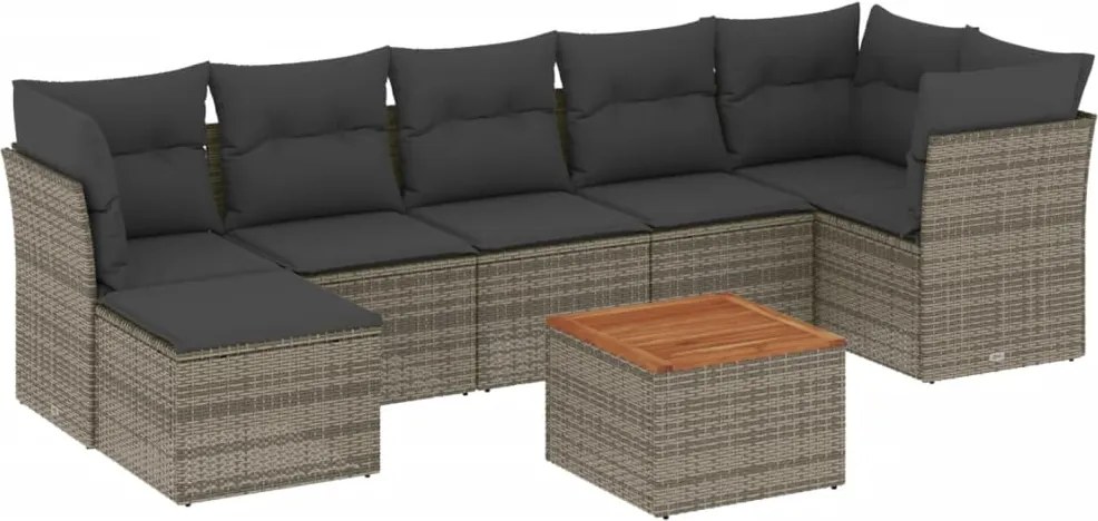 vidaXL Set canapele de grădină cu perne, 8 piese, gri, poliratan