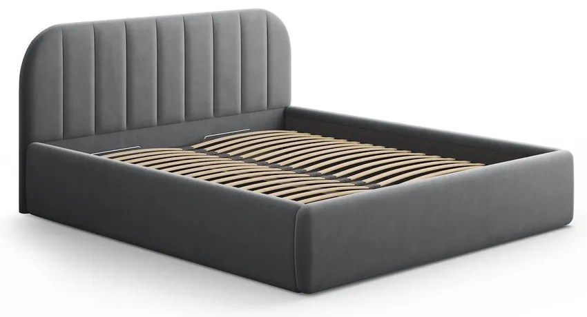 Pat matrimonial gri tapițat cu spațiu de depozitare cu somieră 200x200 cm Juno – Windsor & Co Sofas