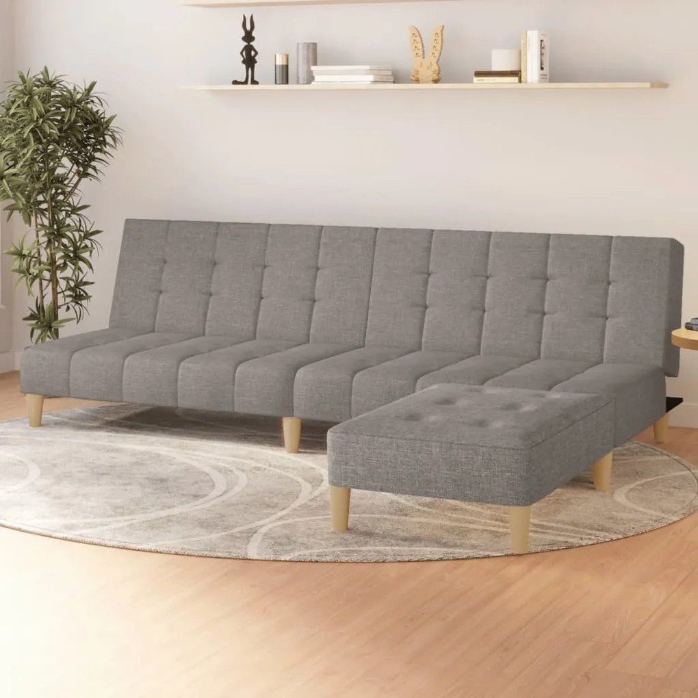 3080534 vidaXL Canapea extensibilă cu taburet, 2 locuri, gri deschis, textil