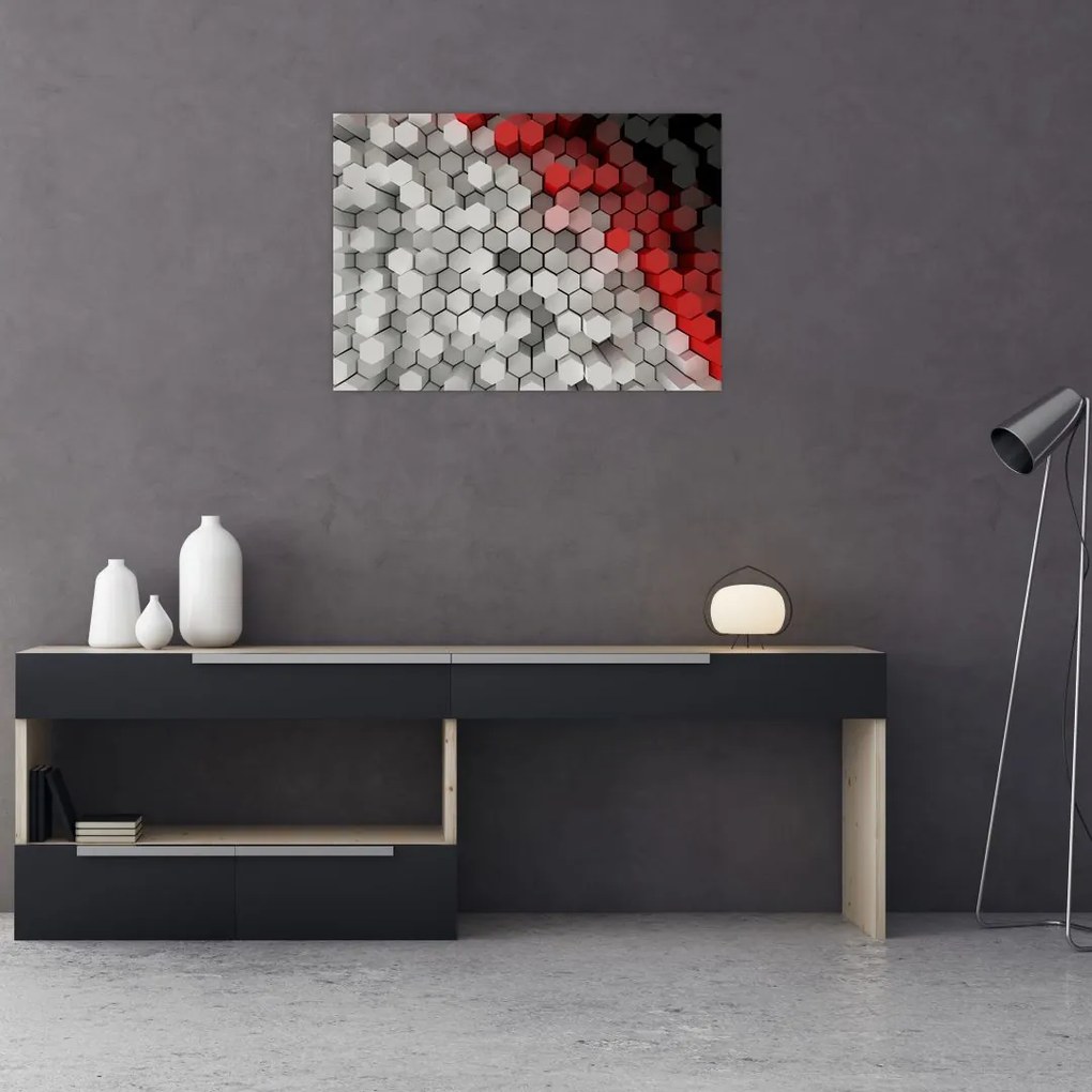 Tablou pe sticlă - 3D hexagoane (70x50 cm)