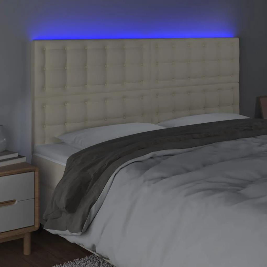 Tablie de pat cu LED, crem, 200x5x118 128 cm, piele ecologica 1, Crem, 200 x 5 x 118 128 cm