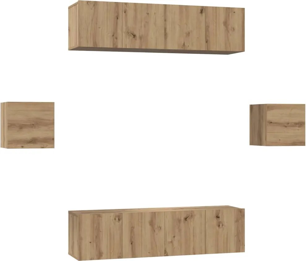 vidaXL Set comodă TV Pe perete 6 pcs Stejar Artizanal Lemn compozit