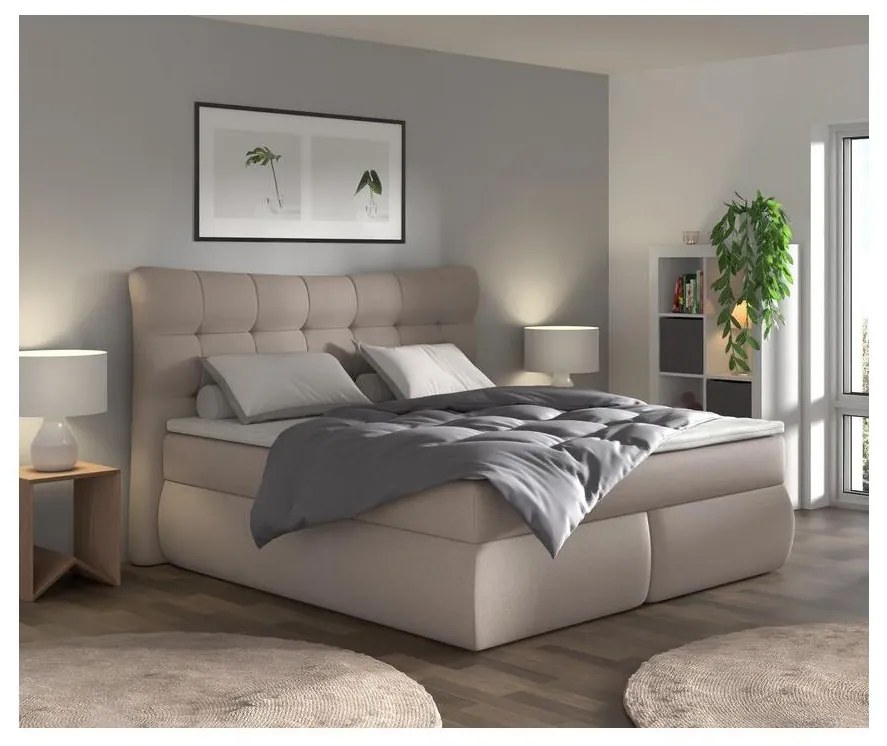 Pat saltea boxspring SOFIA 180x200 cm, bej, cu topper inclus