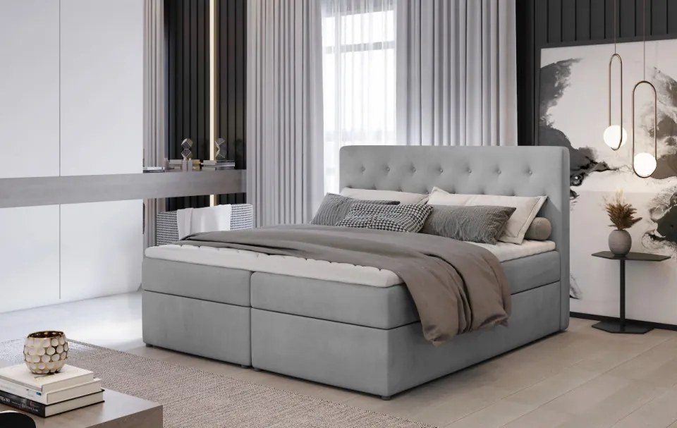 Pat tapitat de tip boxspring, 180x200 cm Loree 181, Eltap (Culoare: Bej / Dora 21)