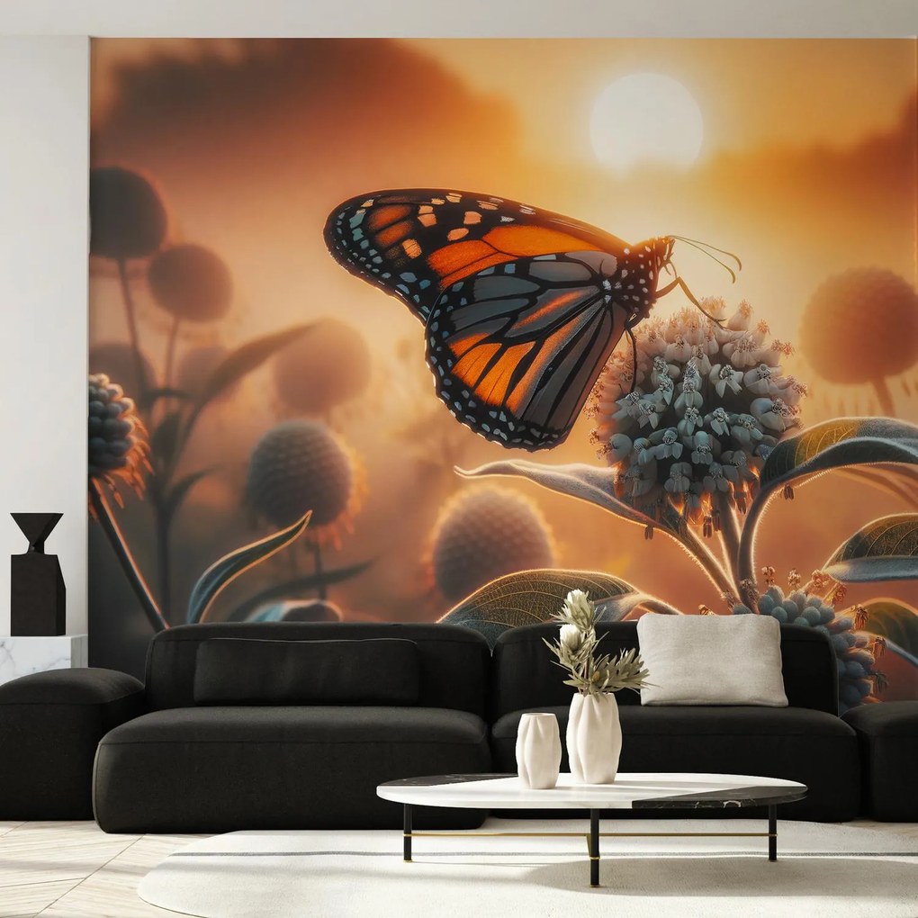 Fototapet - Perete plin de flori - albastru (147x102 cm)