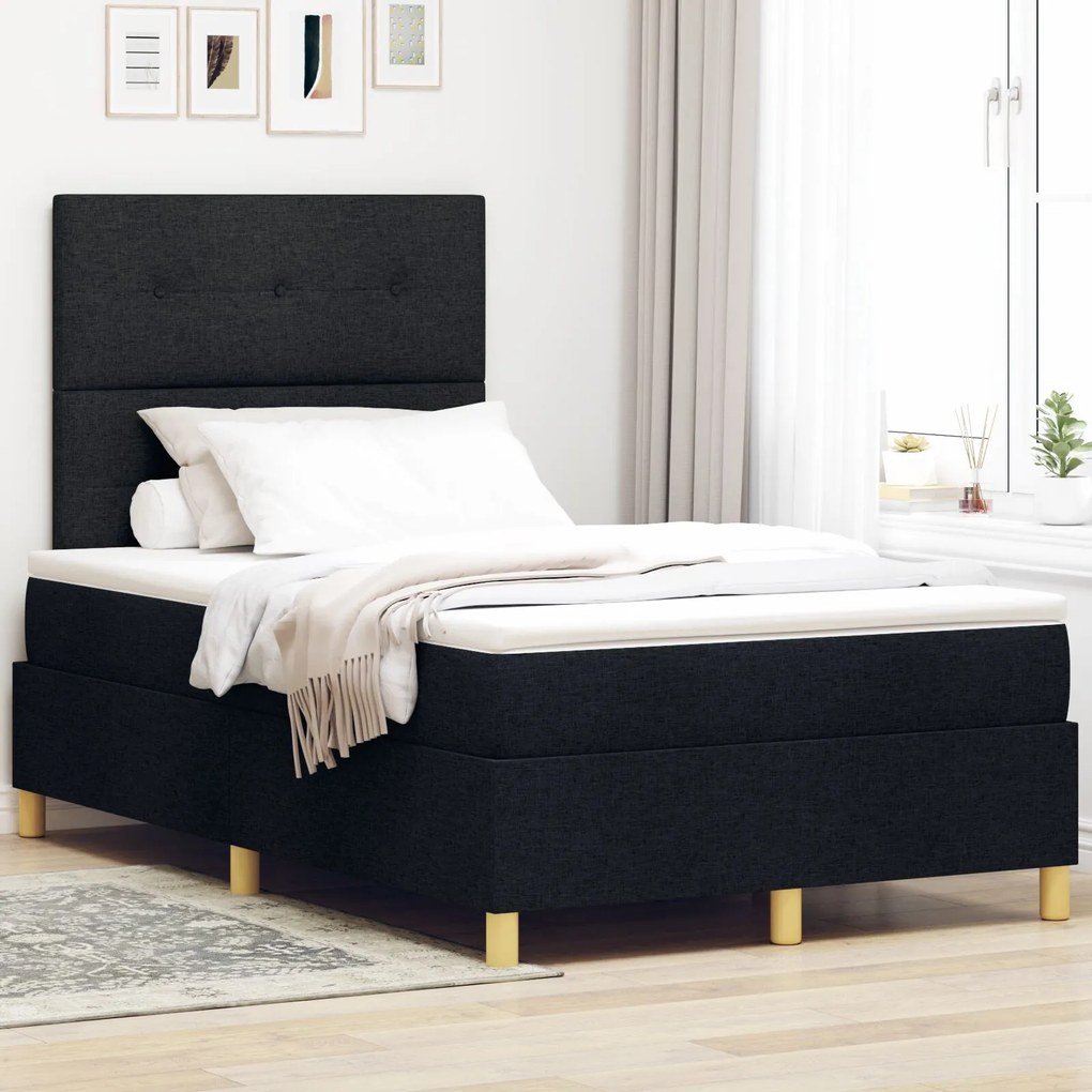 vidaXL Pat cu arcuri cu saltea Negru 120 x 190 cm țesătură